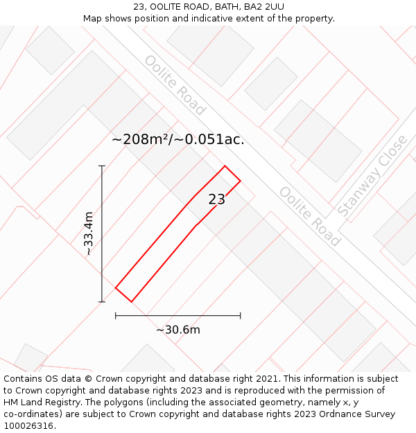 23, OOLITE ROAD, BATH, BA2 2UU: Plot and title map