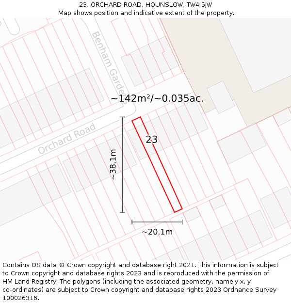 23, ORCHARD ROAD, HOUNSLOW, TW4 5JW: Plot and title map
