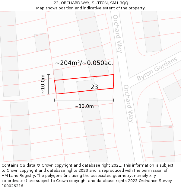 23, ORCHARD WAY, SUTTON, SM1 3QQ: Plot and title map