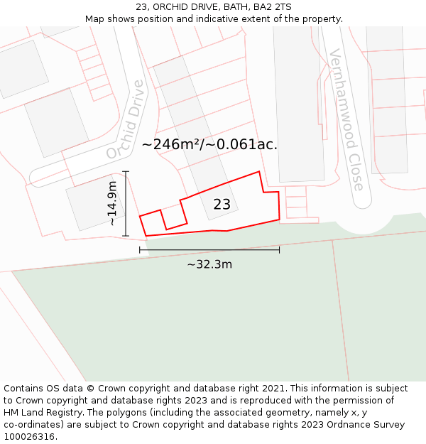 23, ORCHID DRIVE, BATH, BA2 2TS: Plot and title map