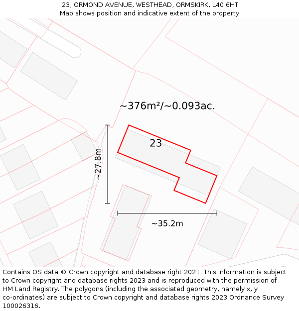 23, ORMOND AVENUE, WESTHEAD, ORMSKIRK, L40 6HT: Plot and title map