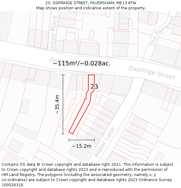 23, OSPRINGE STREET, FAVERSHAM, ME13 8TW: Plot and title map