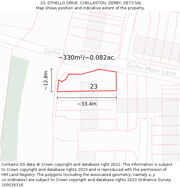 23, OTHELLO DRIVE, CHELLASTON, DERBY, DE73 5AJ: Plot and title map