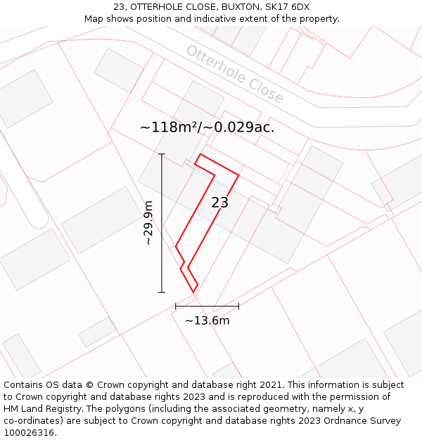 23, OTTERHOLE CLOSE, BUXTON, SK17 6DX: Plot and title map