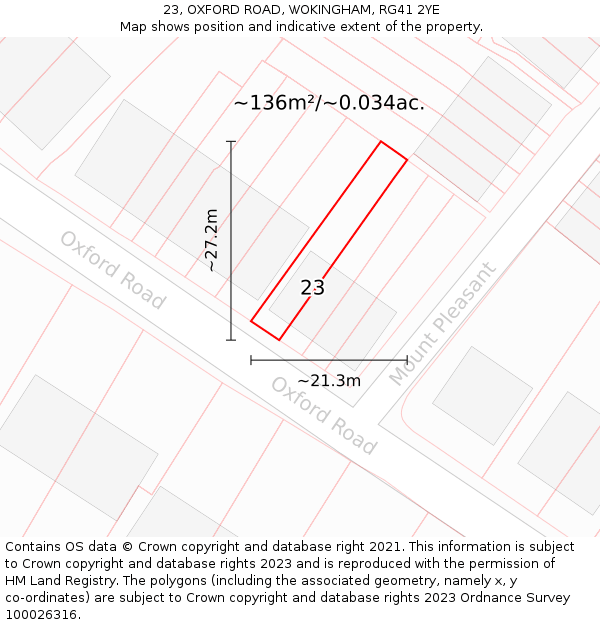 23, OXFORD ROAD, WOKINGHAM, RG41 2YE: Plot and title map