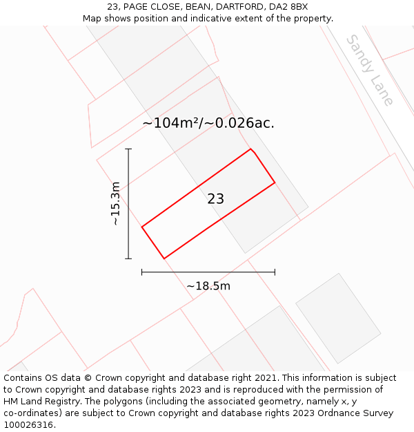 23, PAGE CLOSE, BEAN, DARTFORD, DA2 8BX: Plot and title map