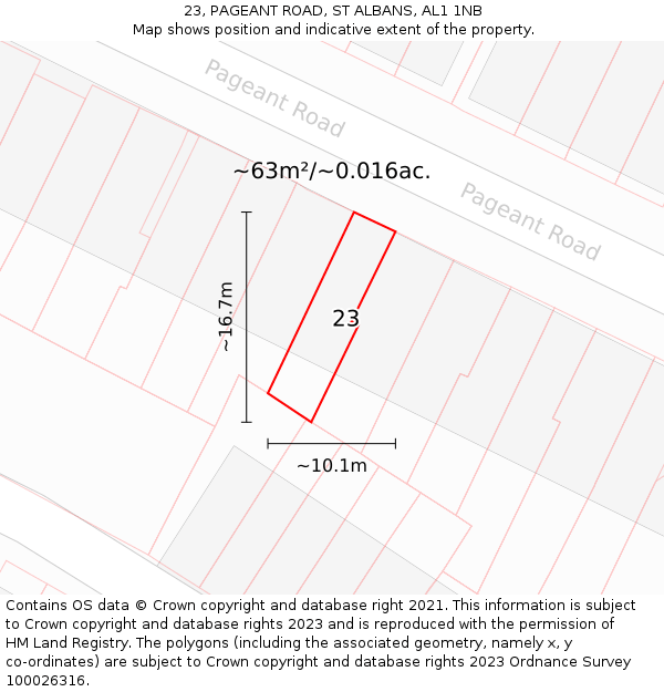 23, PAGEANT ROAD, ST ALBANS, AL1 1NB: Plot and title map