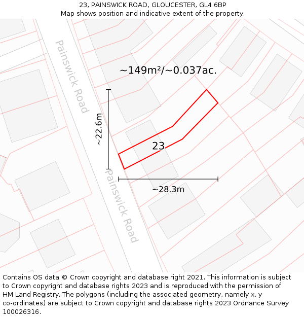 23, PAINSWICK ROAD, GLOUCESTER, GL4 6BP: Plot and title map