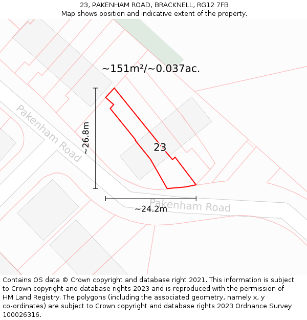 23, PAKENHAM ROAD, BRACKNELL, RG12 7FB: Plot and title map