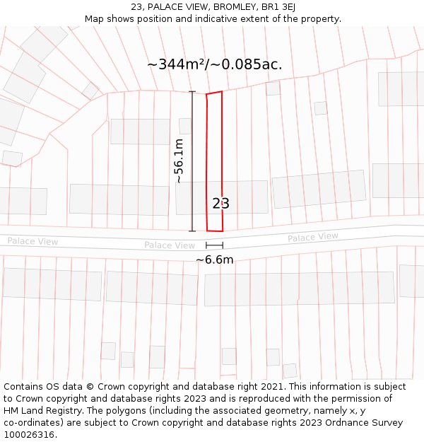 23, PALACE VIEW, BROMLEY, BR1 3EJ: Plot and title map