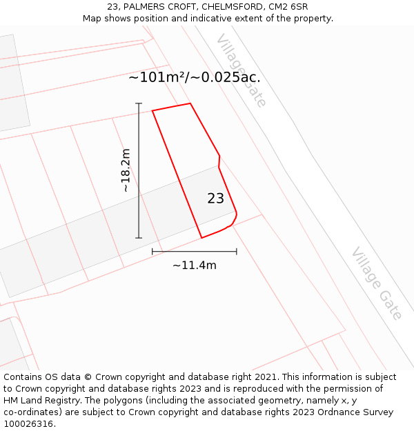 23, PALMERS CROFT, CHELMSFORD, CM2 6SR: Plot and title map