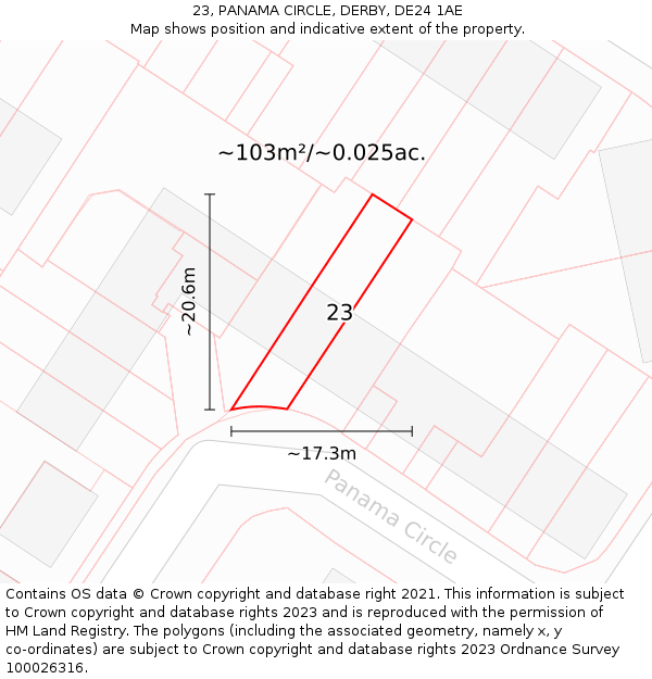 23, PANAMA CIRCLE, DERBY, DE24 1AE: Plot and title map