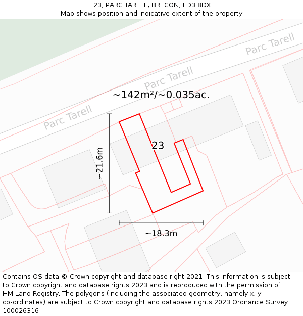 23, PARC TARELL, BRECON, LD3 8DX: Plot and title map