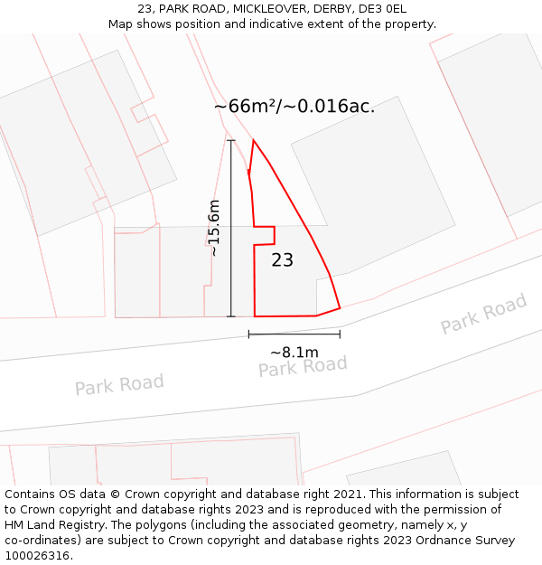 23, PARK ROAD, MICKLEOVER, DERBY, DE3 0EL: Plot and title map