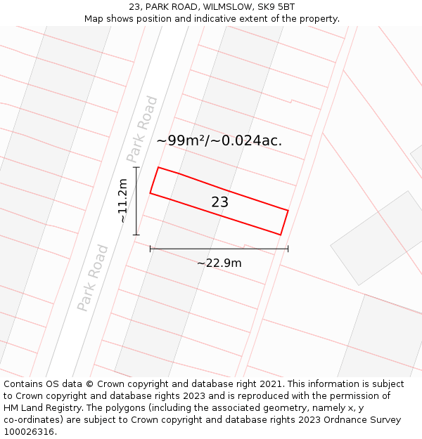 23, PARK ROAD, WILMSLOW, SK9 5BT: Plot and title map