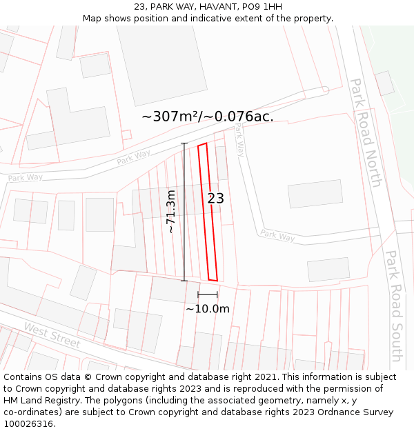 23, PARK WAY, HAVANT, PO9 1HH: Plot and title map