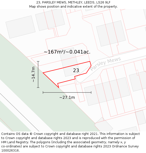 23, PARSLEY MEWS, METHLEY, LEEDS, LS26 9LF: Plot and title map