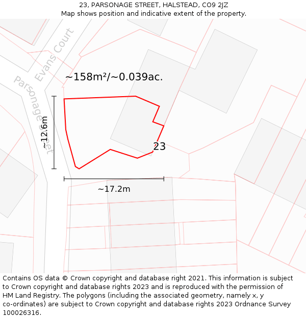 23, PARSONAGE STREET, HALSTEAD, CO9 2JZ: Plot and title map