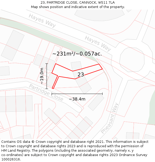 23, PARTRIDGE CLOSE, CANNOCK, WS11 7LA: Plot and title map