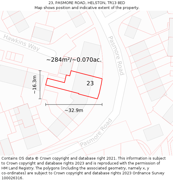 23, PASMORE ROAD, HELSTON, TR13 8ED: Plot and title map