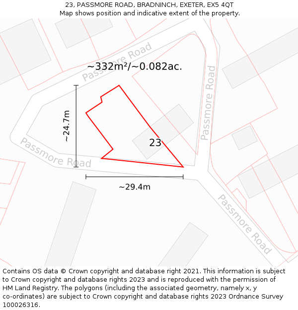 23, PASSMORE ROAD, BRADNINCH, EXETER, EX5 4QT: Plot and title map