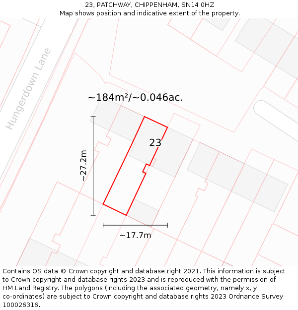 23, PATCHWAY, CHIPPENHAM, SN14 0HZ: Plot and title map