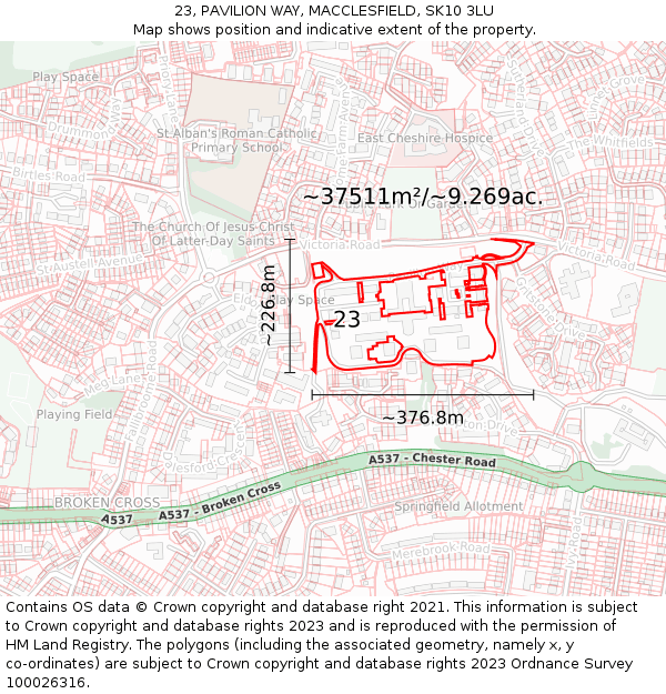 23, PAVILION WAY, MACCLESFIELD, SK10 3LU: Plot and title map