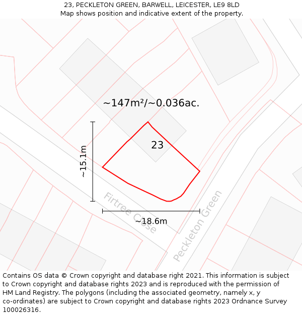 23, PECKLETON GREEN, BARWELL, LEICESTER, LE9 8LD: Plot and title map