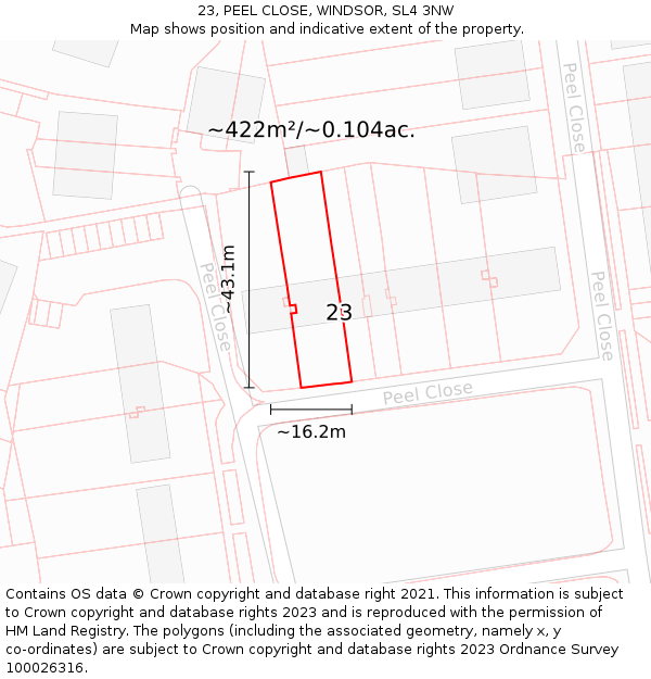 23, PEEL CLOSE, WINDSOR, SL4 3NW: Plot and title map