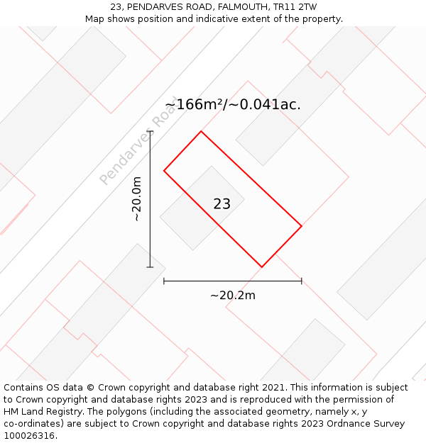 23, PENDARVES ROAD, FALMOUTH, TR11 2TW: Plot and title map