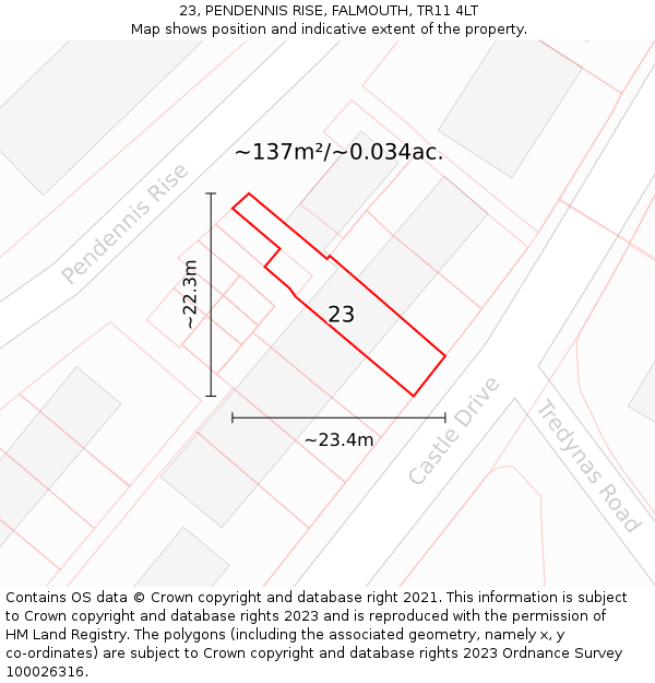 23, PENDENNIS RISE, FALMOUTH, TR11 4LT: Plot and title map