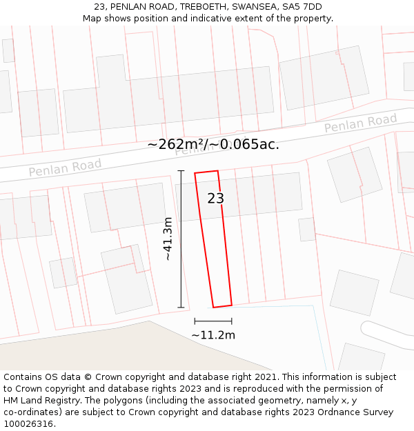23, PENLAN ROAD, TREBOETH, SWANSEA, SA5 7DD: Plot and title map