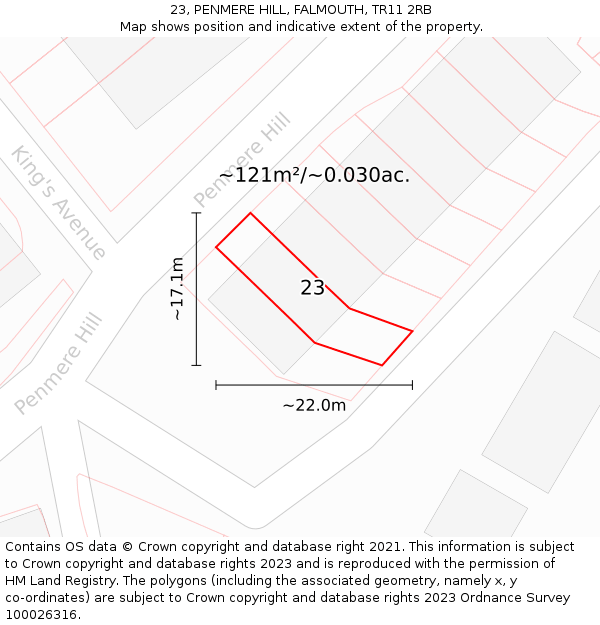 23, PENMERE HILL, FALMOUTH, TR11 2RB: Plot and title map