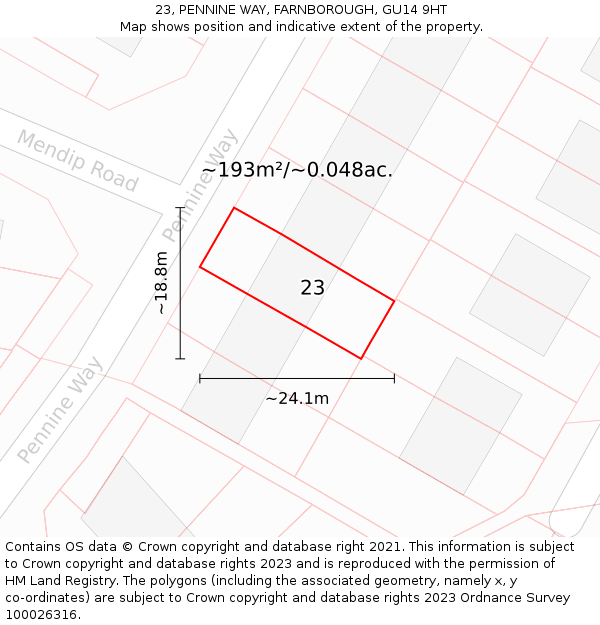 23, PENNINE WAY, FARNBOROUGH, GU14 9HT: Plot and title map