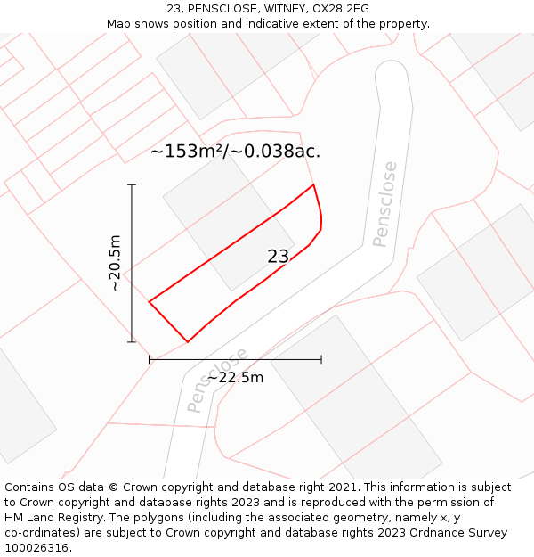 23, PENSCLOSE, WITNEY, OX28 2EG: Plot and title map
