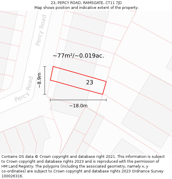 23, PERCY ROAD, RAMSGATE, CT11 7JD: Plot and title map