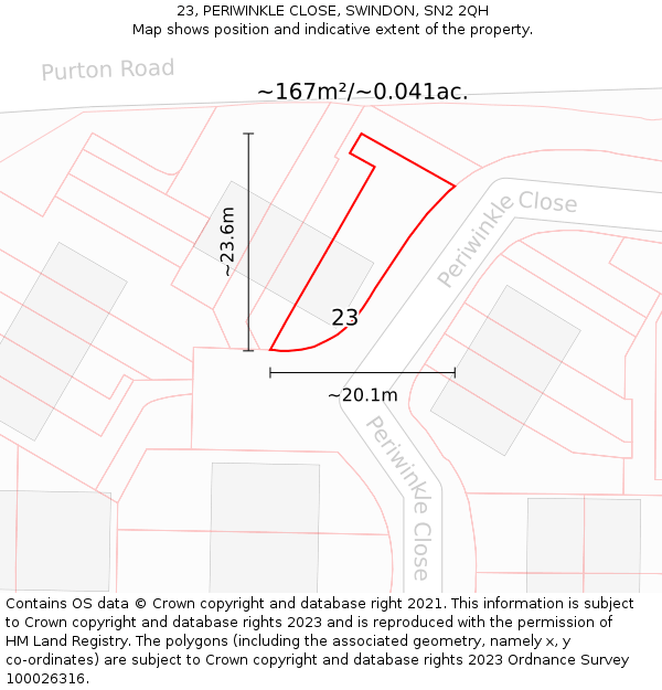 23, PERIWINKLE CLOSE, SWINDON, SN2 2QH: Plot and title map