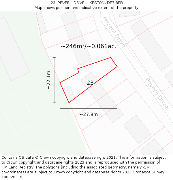 23, PEVERIL DRIVE, ILKESTON, DE7 8EB: Plot and title map