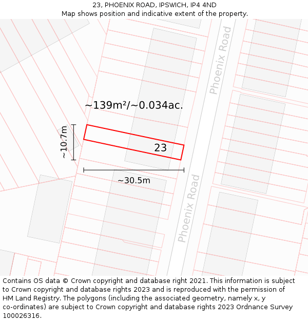23, PHOENIX ROAD, IPSWICH, IP4 4ND: Plot and title map