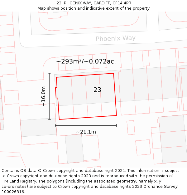 23, PHOENIX WAY, CARDIFF, CF14 4PR: Plot and title map