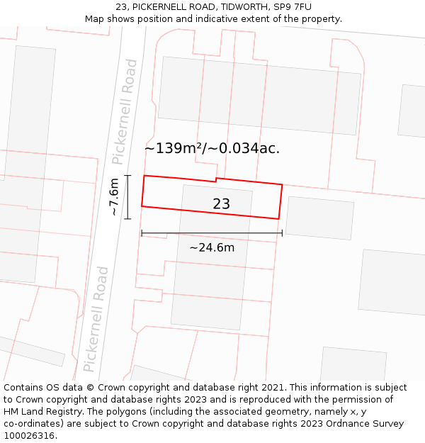 23, PICKERNELL ROAD, TIDWORTH, SP9 7FU: Plot and title map