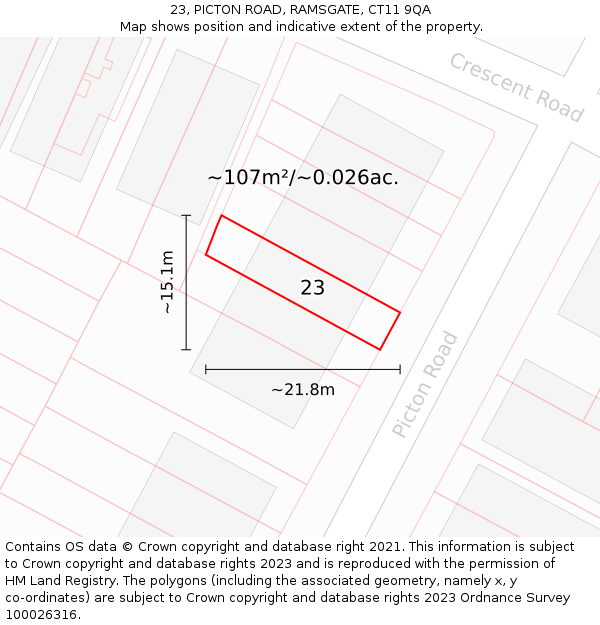 23, PICTON ROAD, RAMSGATE, CT11 9QA: Plot and title map
