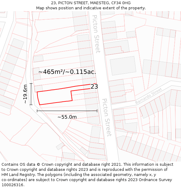 23, PICTON STREET, MAESTEG, CF34 0HG: Plot and title map