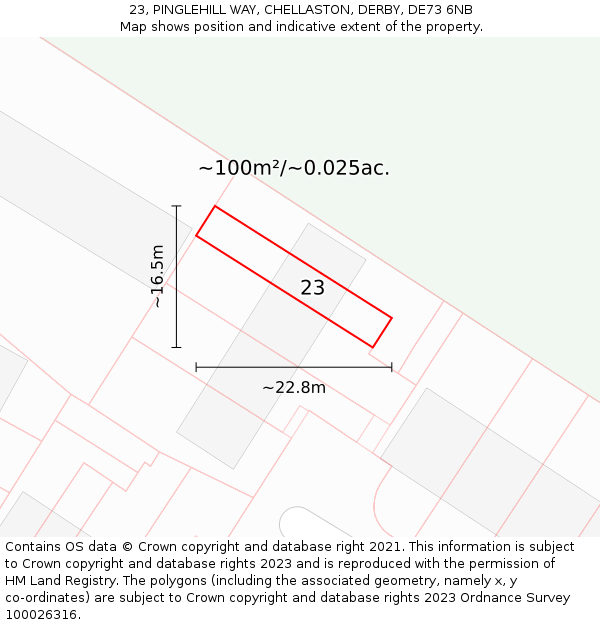 23, PINGLEHILL WAY, CHELLASTON, DERBY, DE73 6NB: Plot and title map