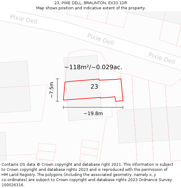 23, PIXIE DELL, BRAUNTON, EX33 1DR: Plot and title map