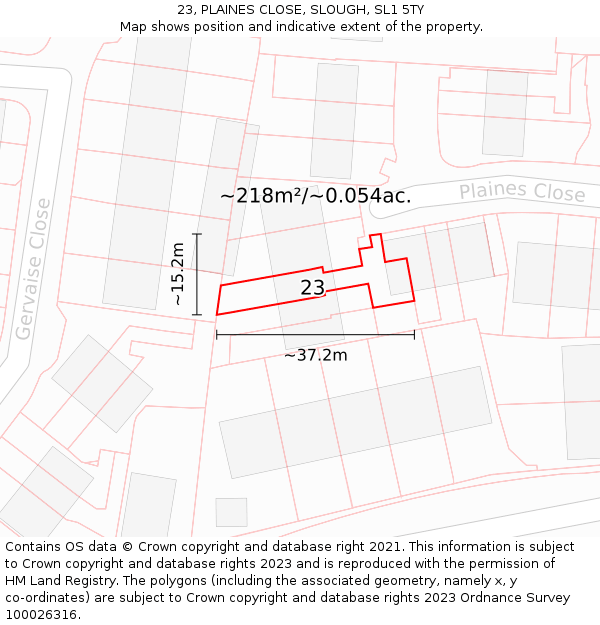 23, PLAINES CLOSE, SLOUGH, SL1 5TY: Plot and title map