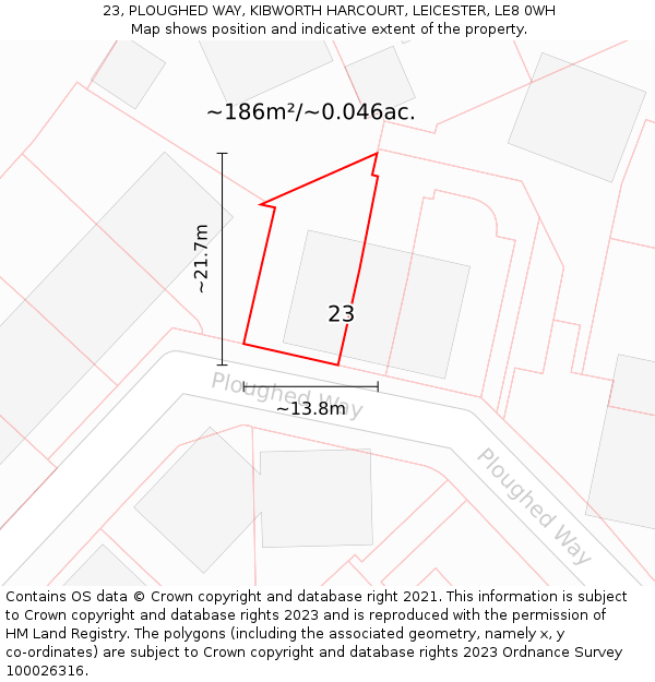 23, PLOUGHED WAY, KIBWORTH HARCOURT, LEICESTER, LE8 0WH: Plot and title map