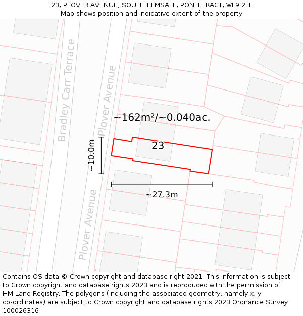 23, PLOVER AVENUE, SOUTH ELMSALL, PONTEFRACT, WF9 2FL: Plot and title map