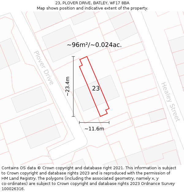 23, PLOVER DRIVE, BATLEY, WF17 8BA: Plot and title map