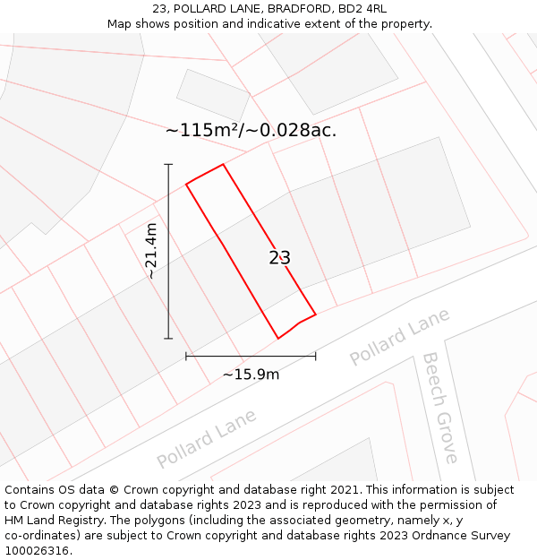 23, POLLARD LANE, BRADFORD, BD2 4RL: Plot and title map